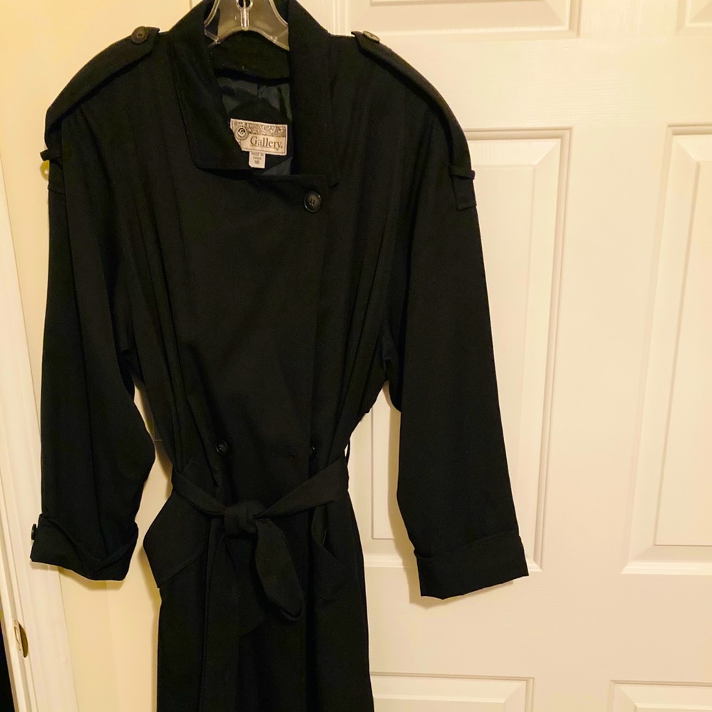 Womens Size 16 Black full length trench coat.